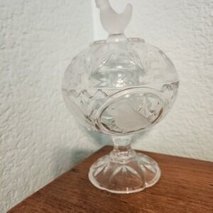 Vtg Cristal D'arques Footed Covered Trinket Dish Frosted Bird 5 X 7" Bonbonniere